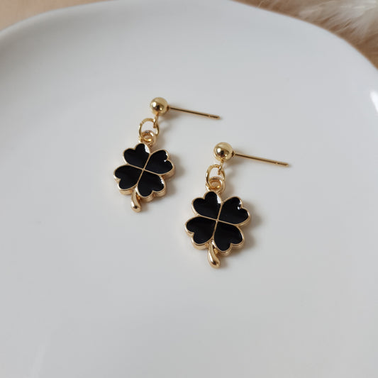 Black four leaf clover earrings