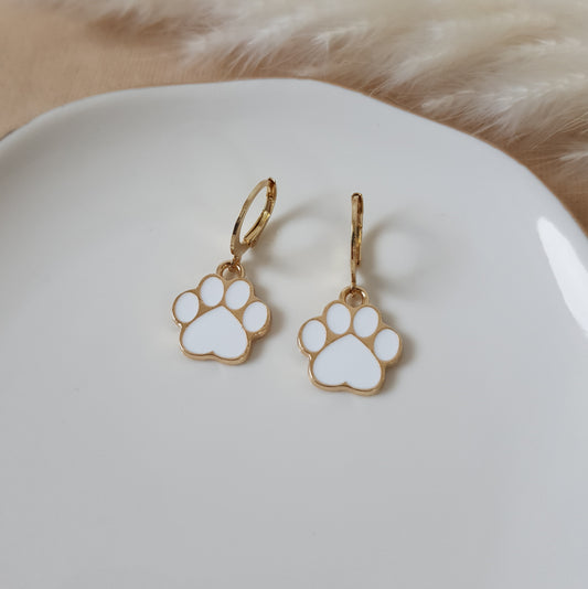 White paw earrings