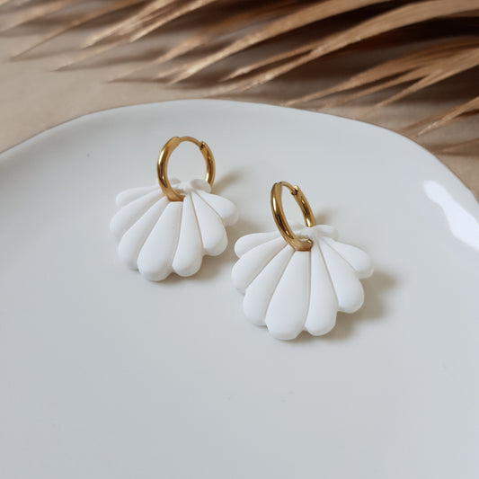 White sea shell hoop earrings