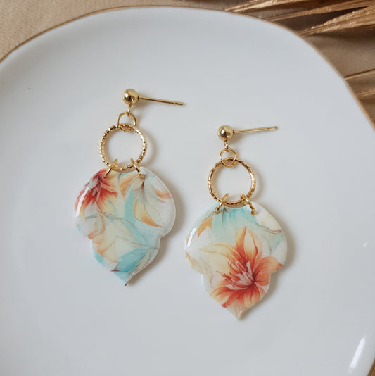 Minty leaf and floral earrings