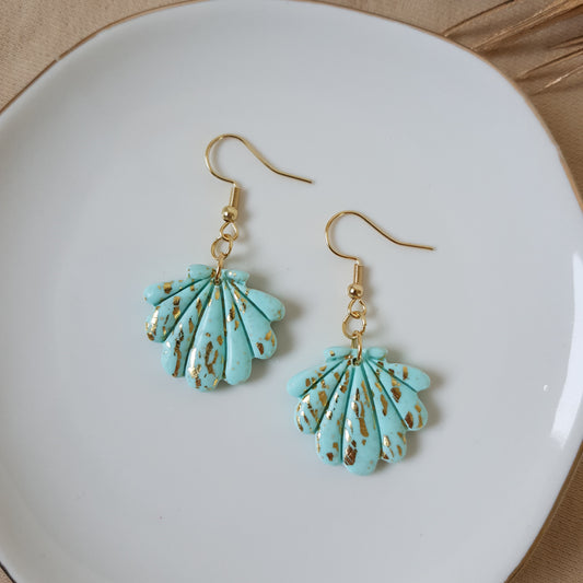 Gold speckled minty sea shell errings