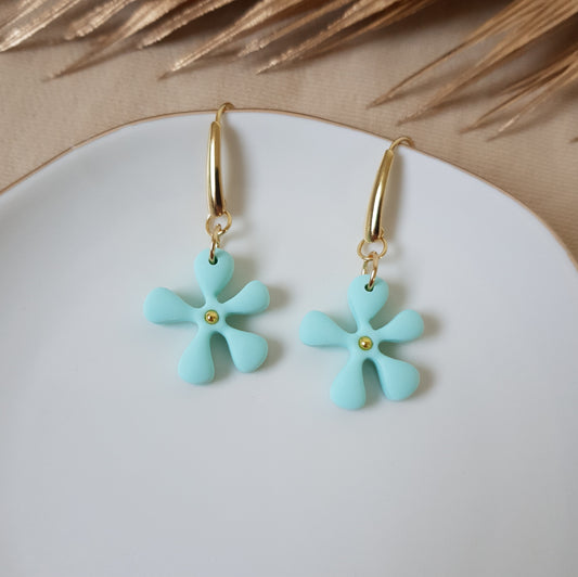 Minty flower dangle earrings