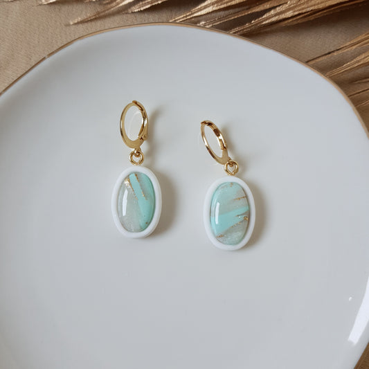 Oval minty faux stone earrings
