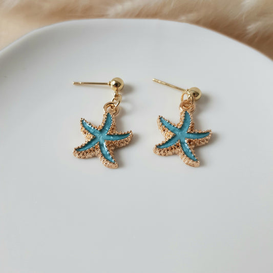 Turquoise and gold sea star earrings