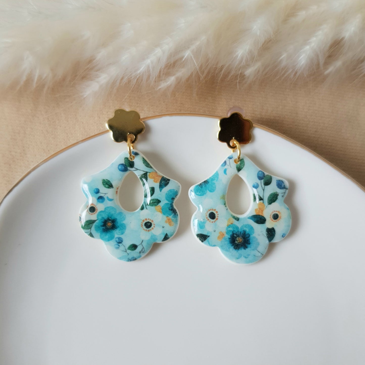 Blue floral dangle earrings