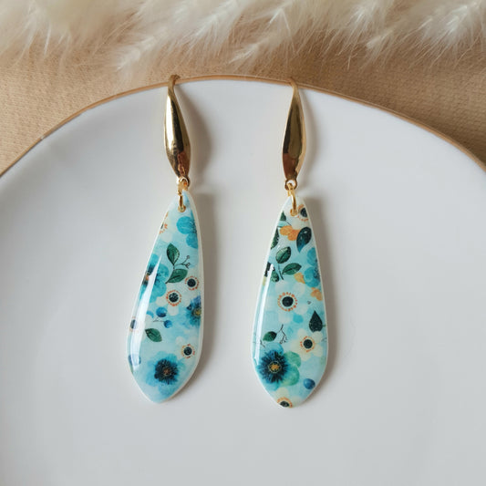 Blue floral drop earrings