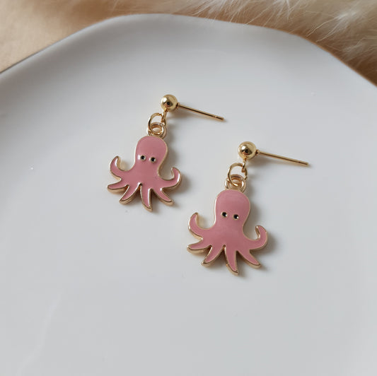 Pink octopus earrings