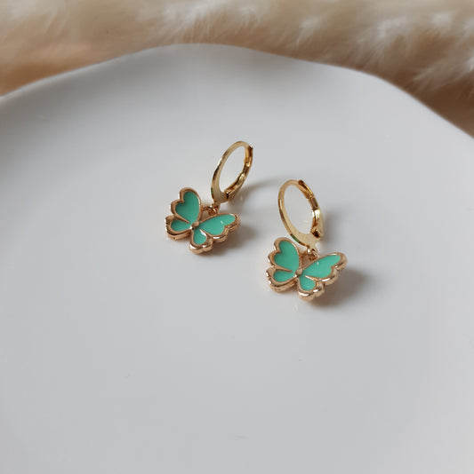 Green and gold butterfly earrings