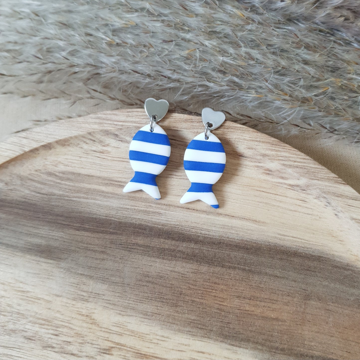 Striped fish dangle earrings