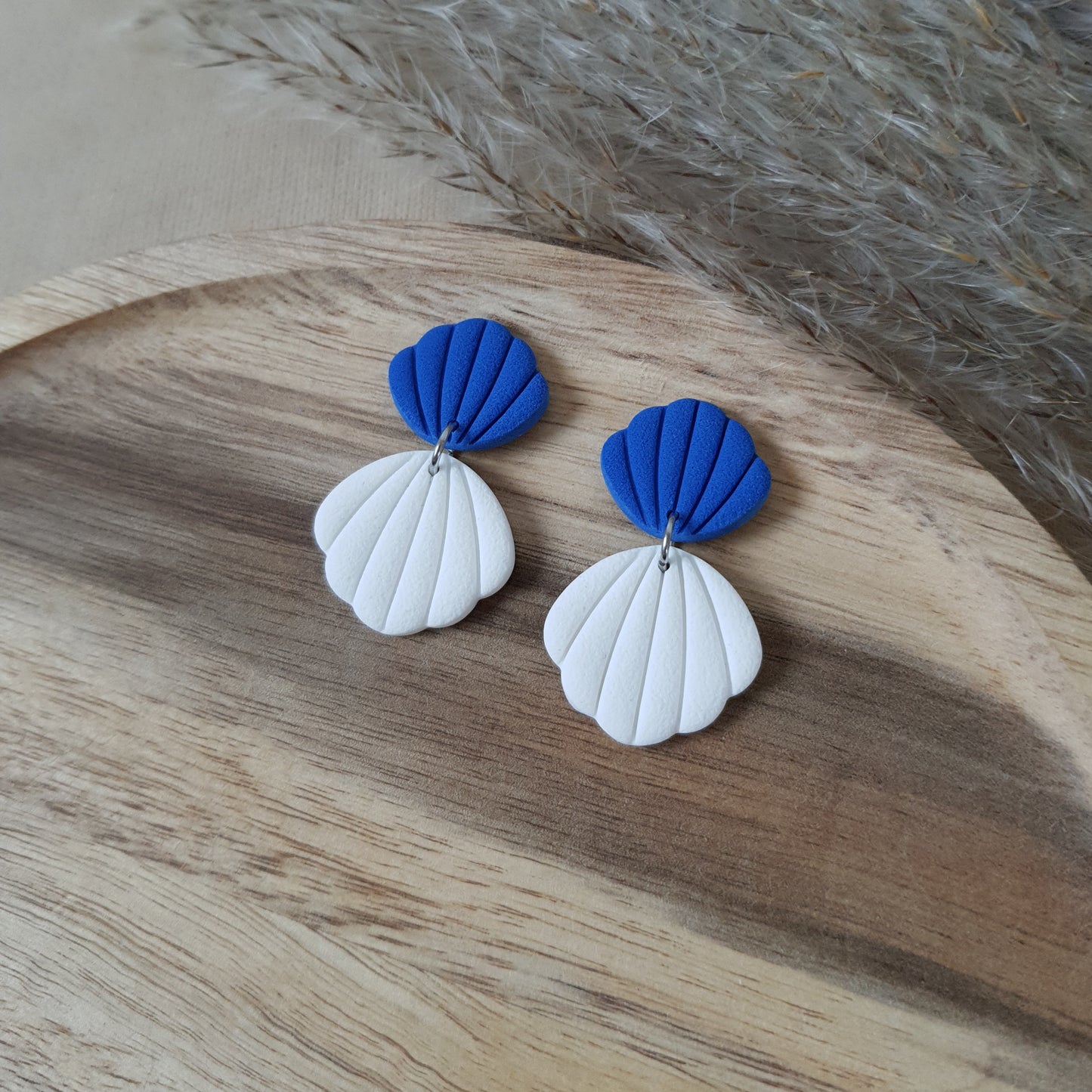 Blue and white shell dangles
