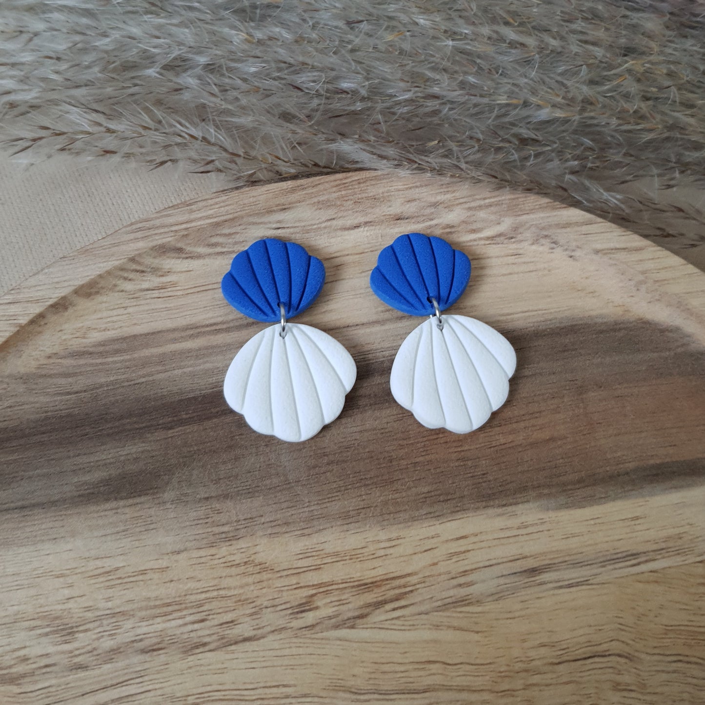 Blue and white shell dangles
