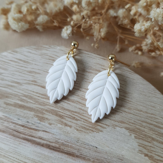 Small white apple leaf earrings