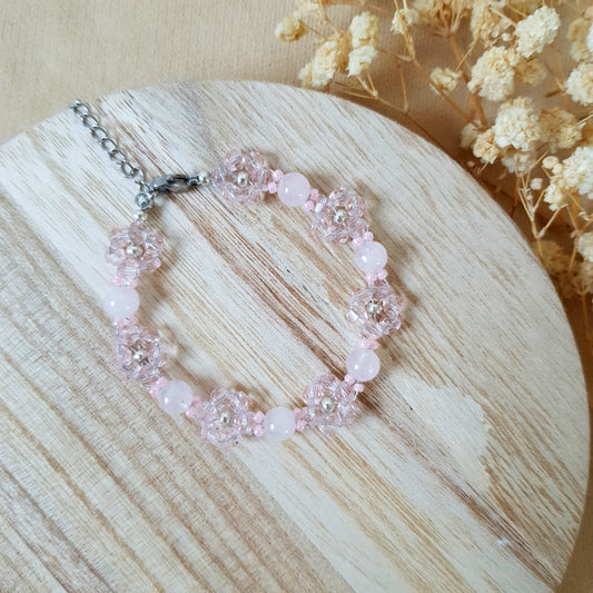 Rose quartz flower bracelet