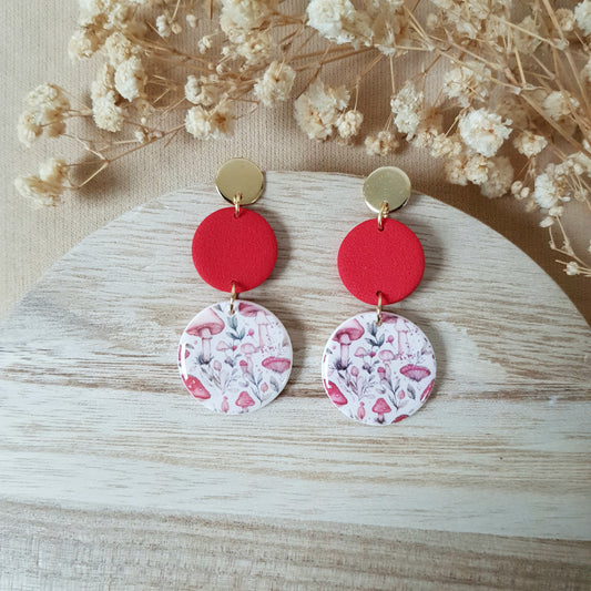 Whimsical mushroom dangle earrings