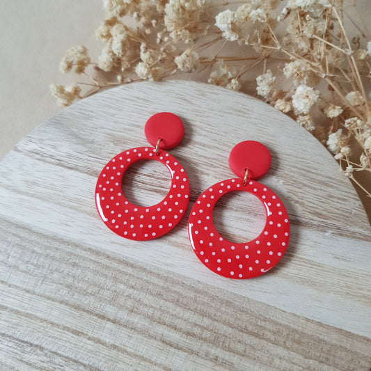 Retro spotted red dangle earrings