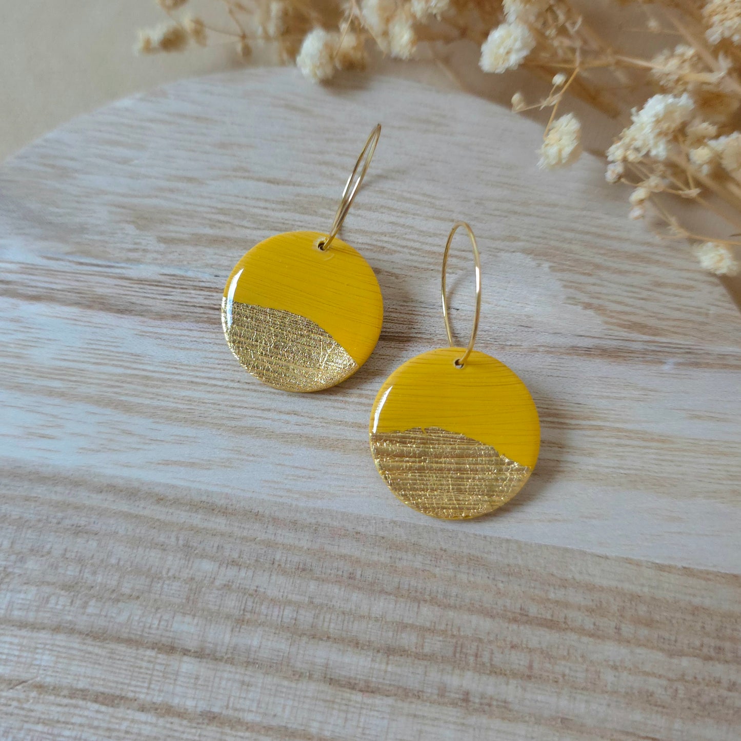 Gold and yellow sun earrings