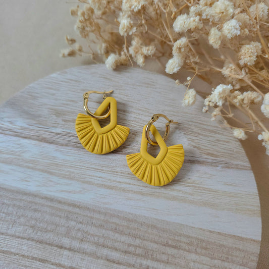 Yellow macrame hoop earrings