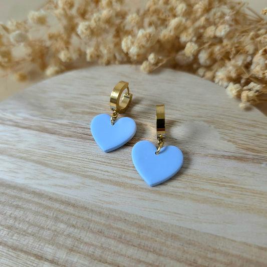 Light blue heart dangle earrings