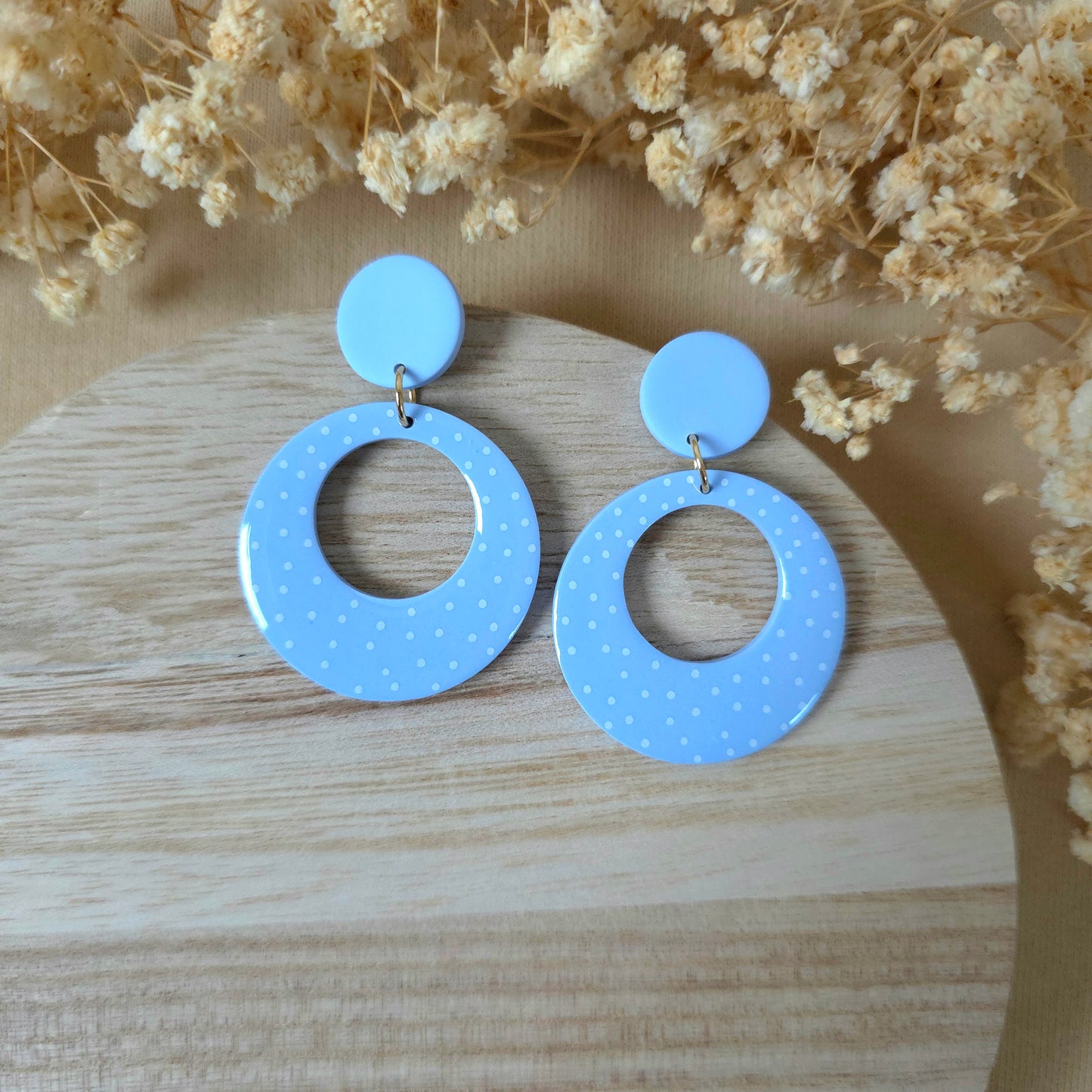 Modri ​​pikčasti retro viseči uhani