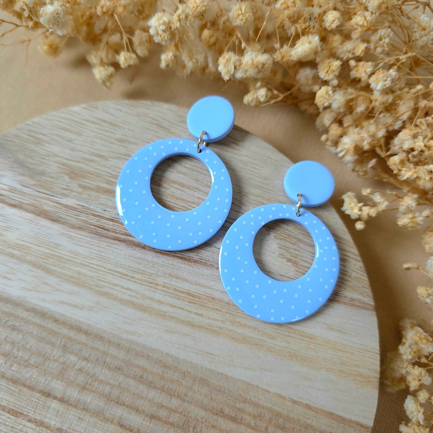 Modri ​​pikčasti retro viseči uhani