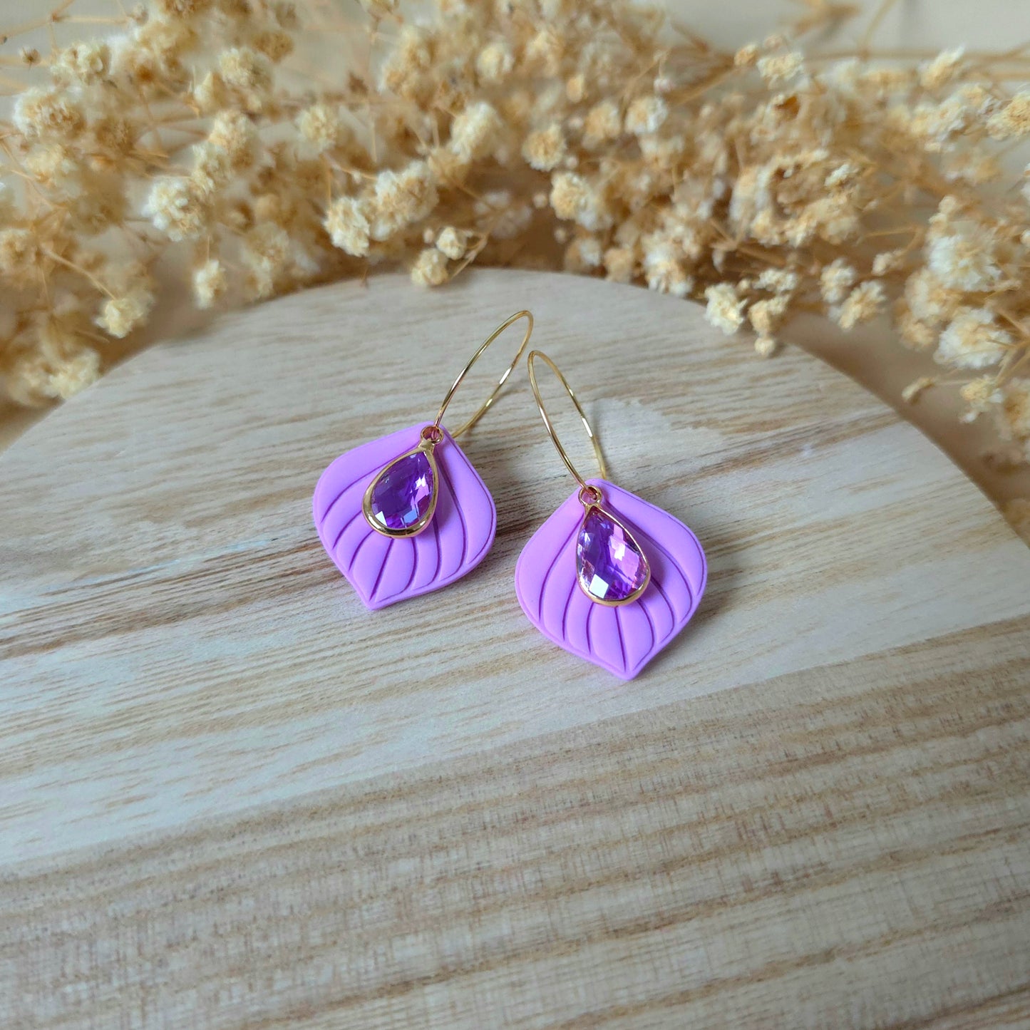 Lavender leaf hoop earrings
