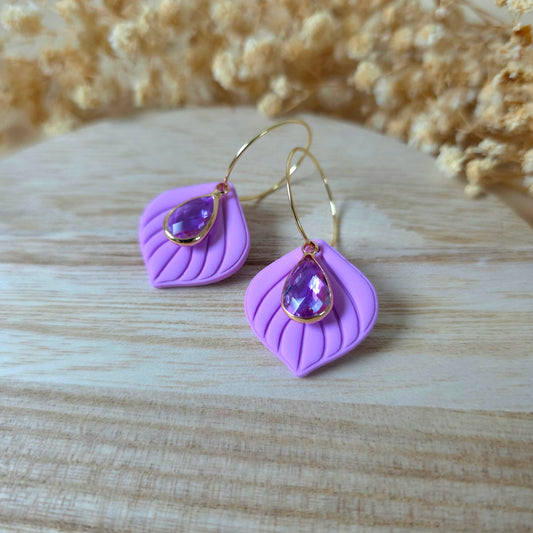 Lavender leaf hoop earrings