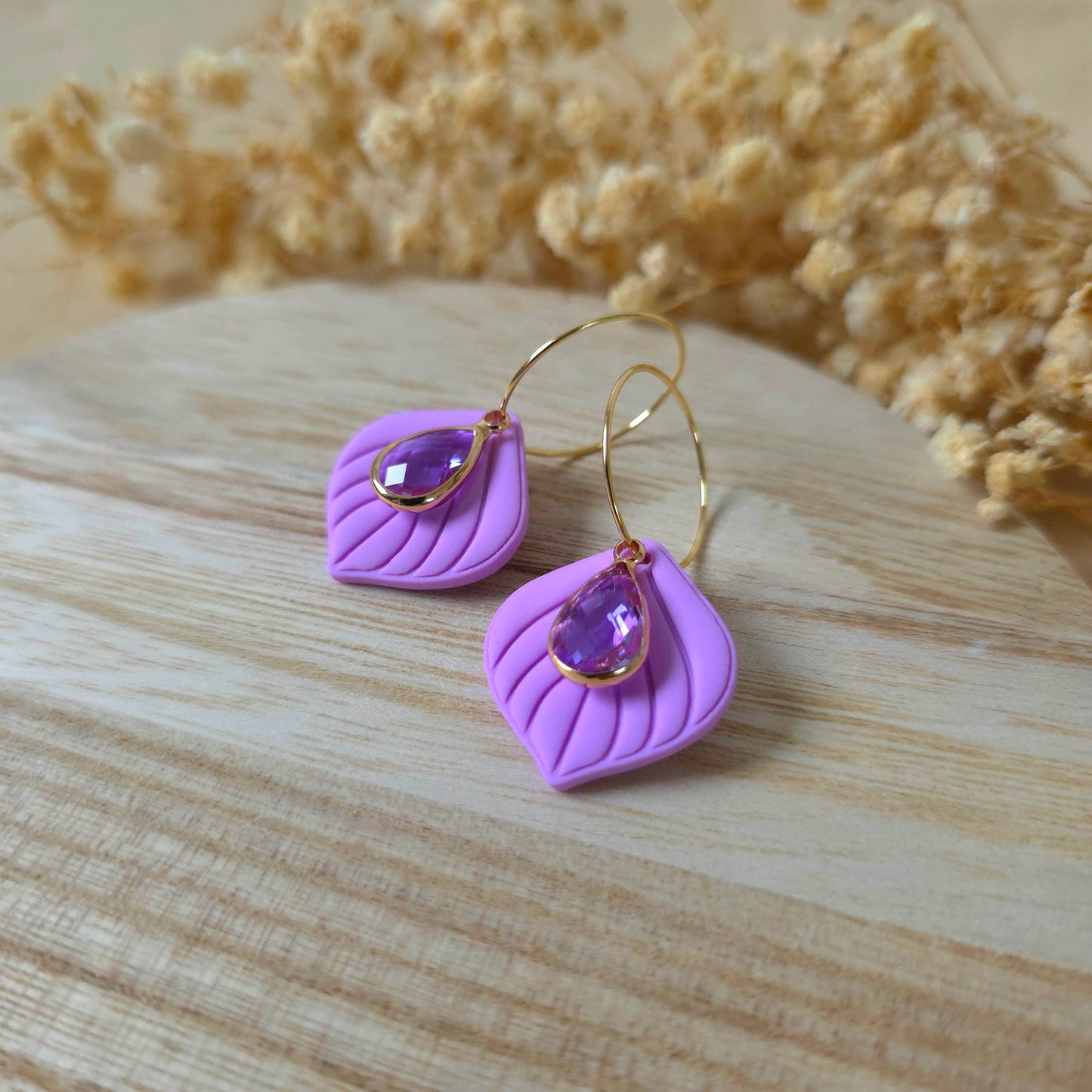 Lavender leaf hoop earrings