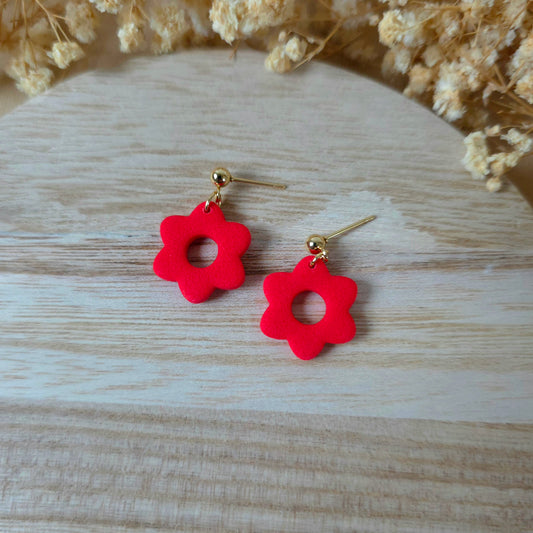 Red donut flower earrings