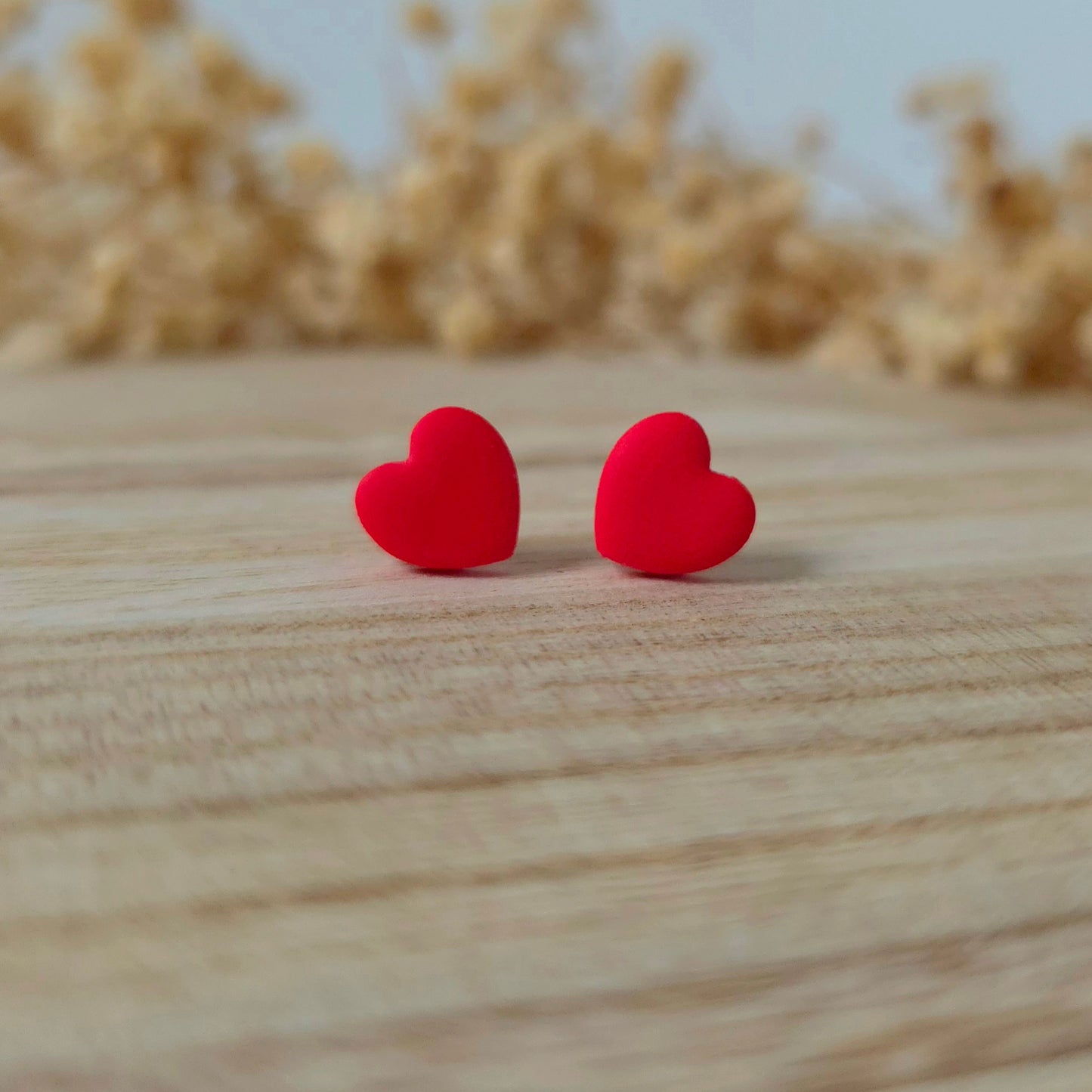 Mini red heart stud earrings