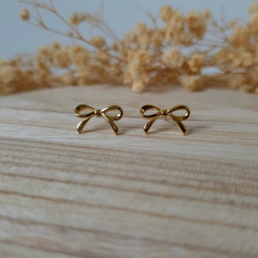 Golden bow stud earrings