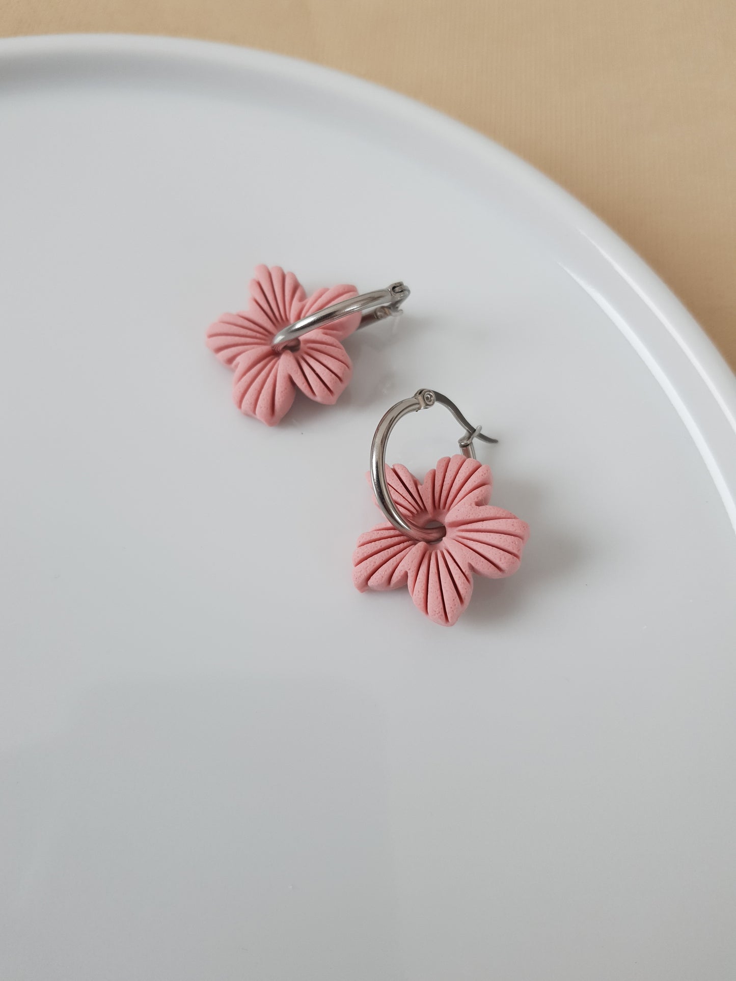Pink flower charm earrings