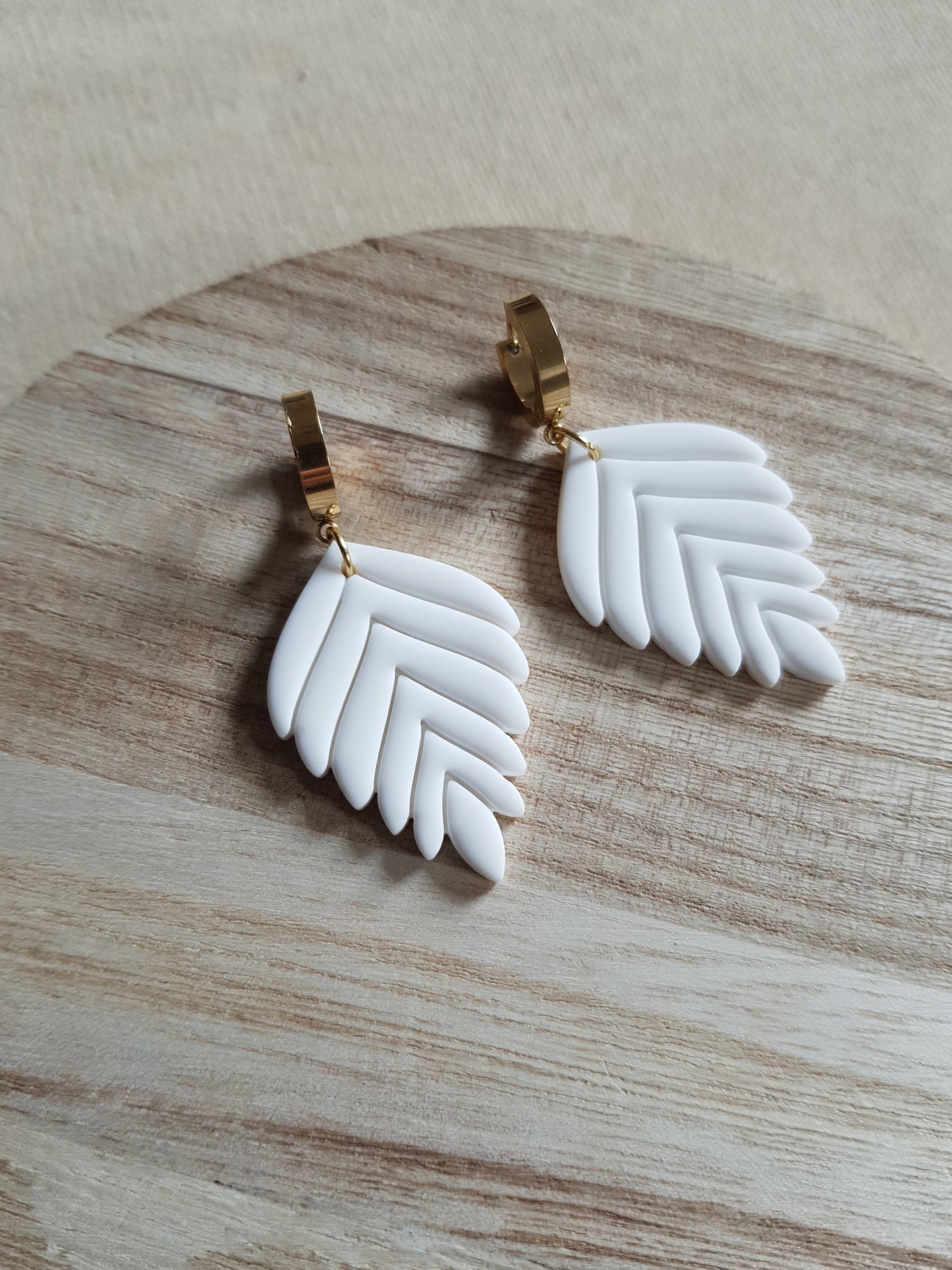 White leaf earrings