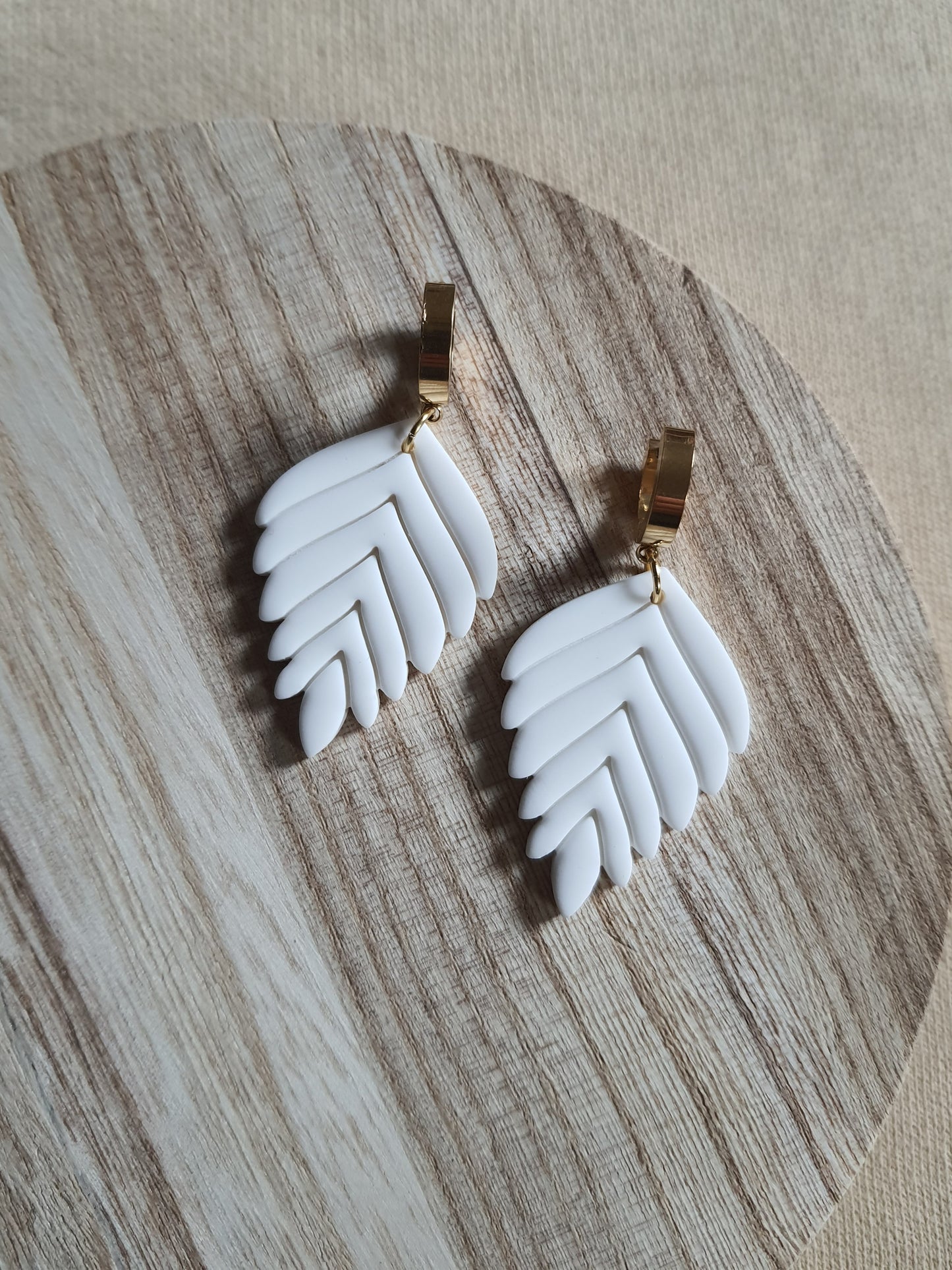 White leaf earrings
