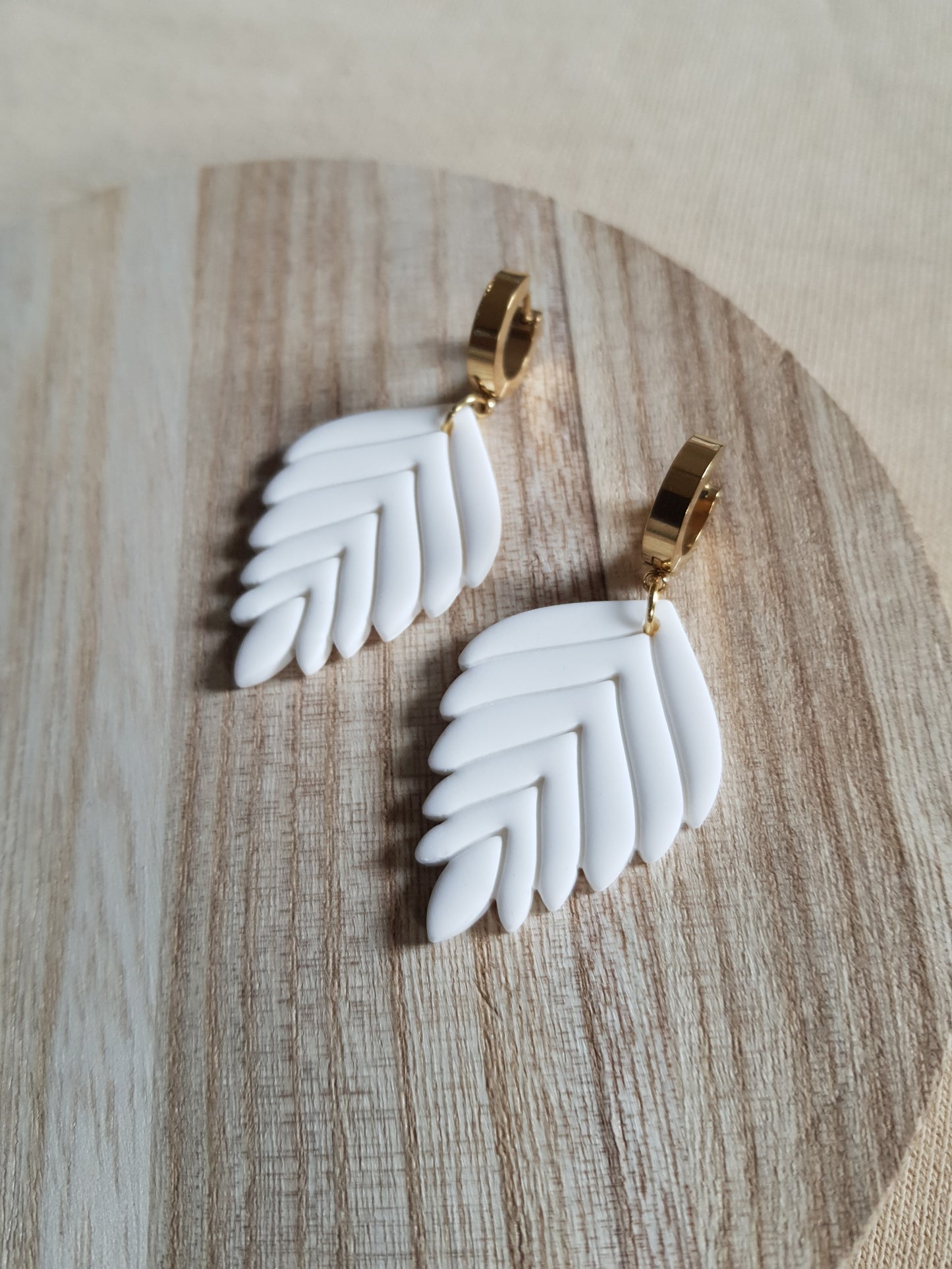 White leaf earrings