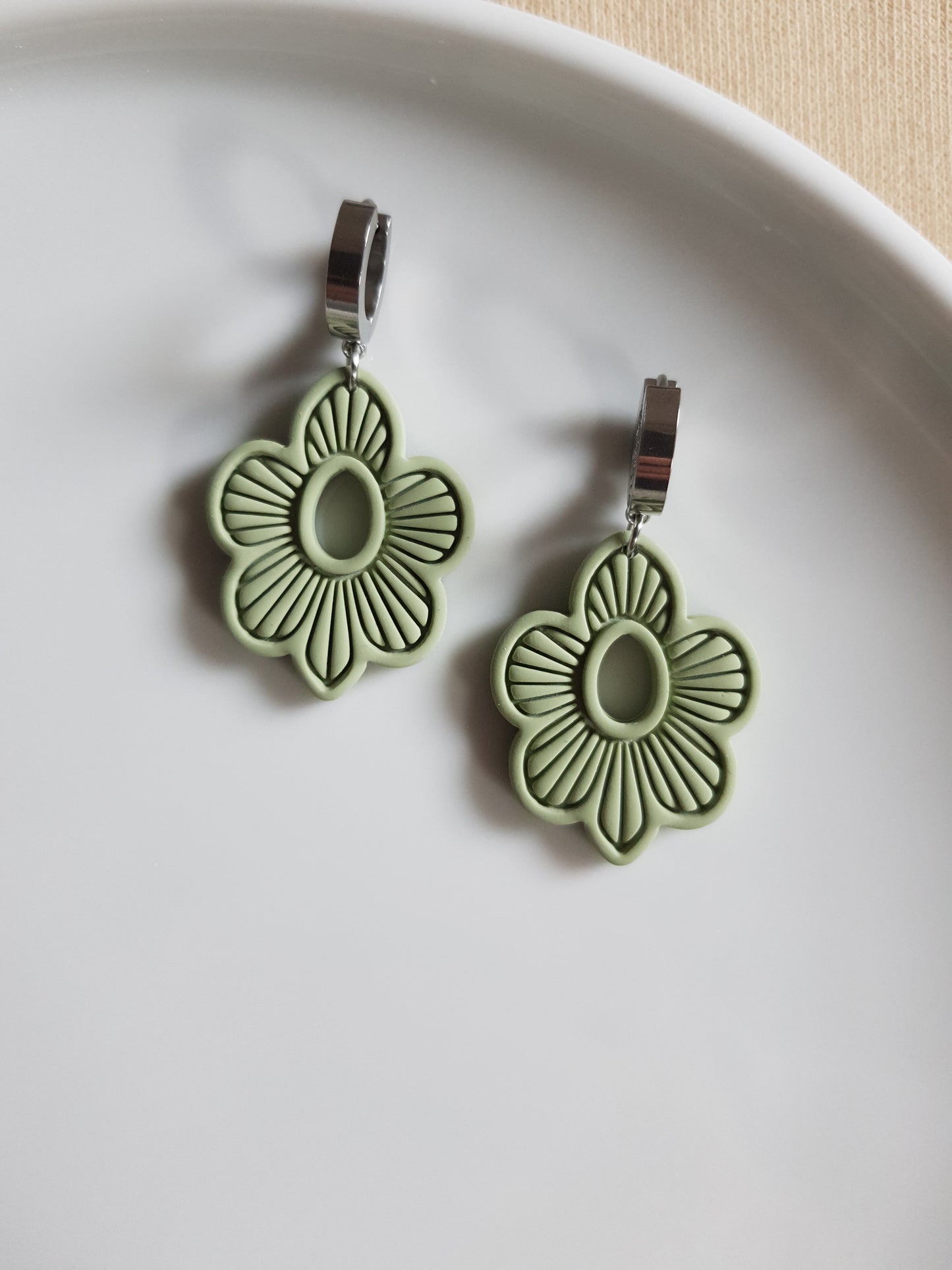 Green boho flower earrings