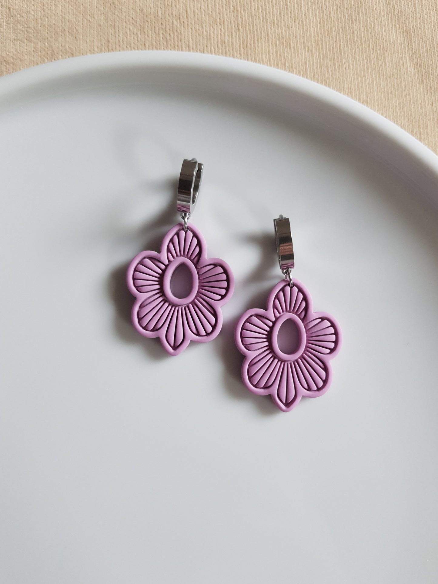 Purple boho flower earrings