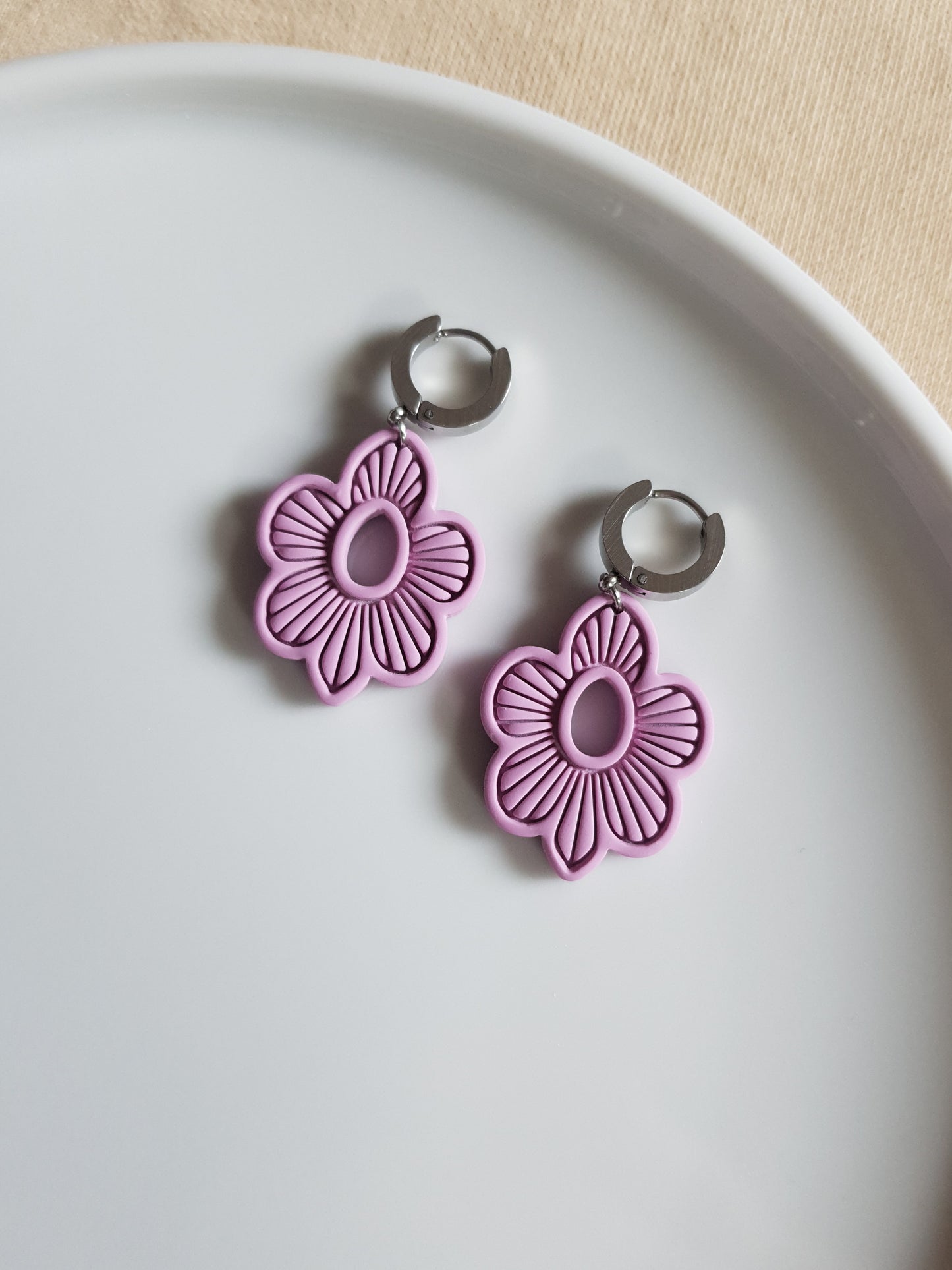 Purple boho flower earrings