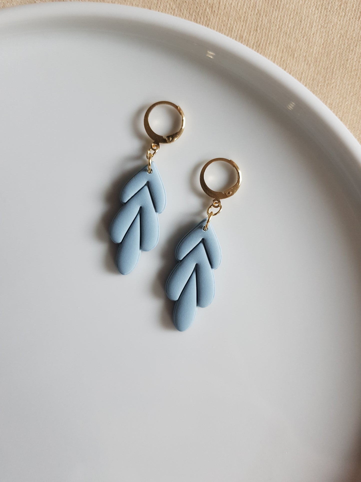 Blue leaf earrings