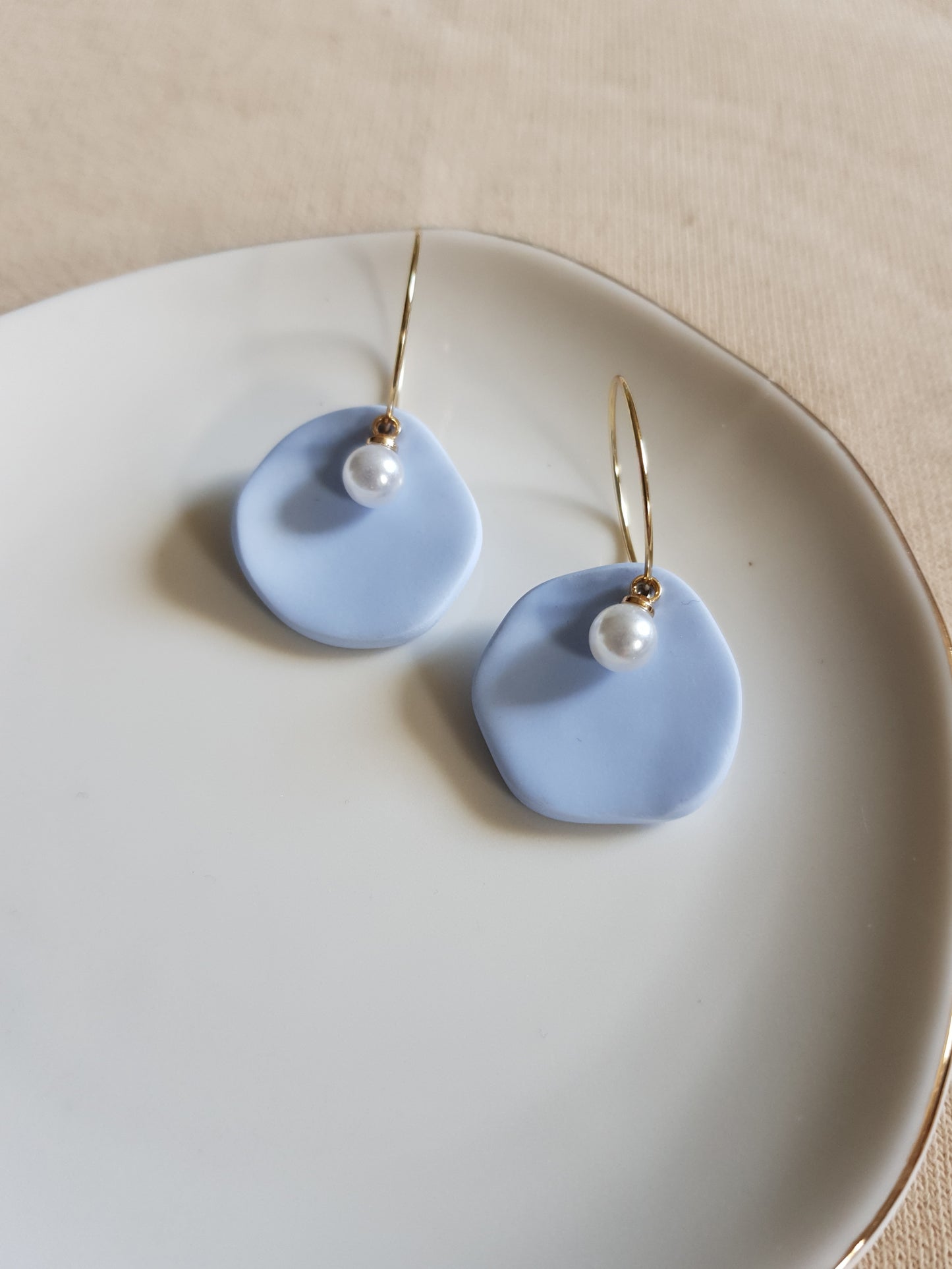 Blue leaf with pearl earrings