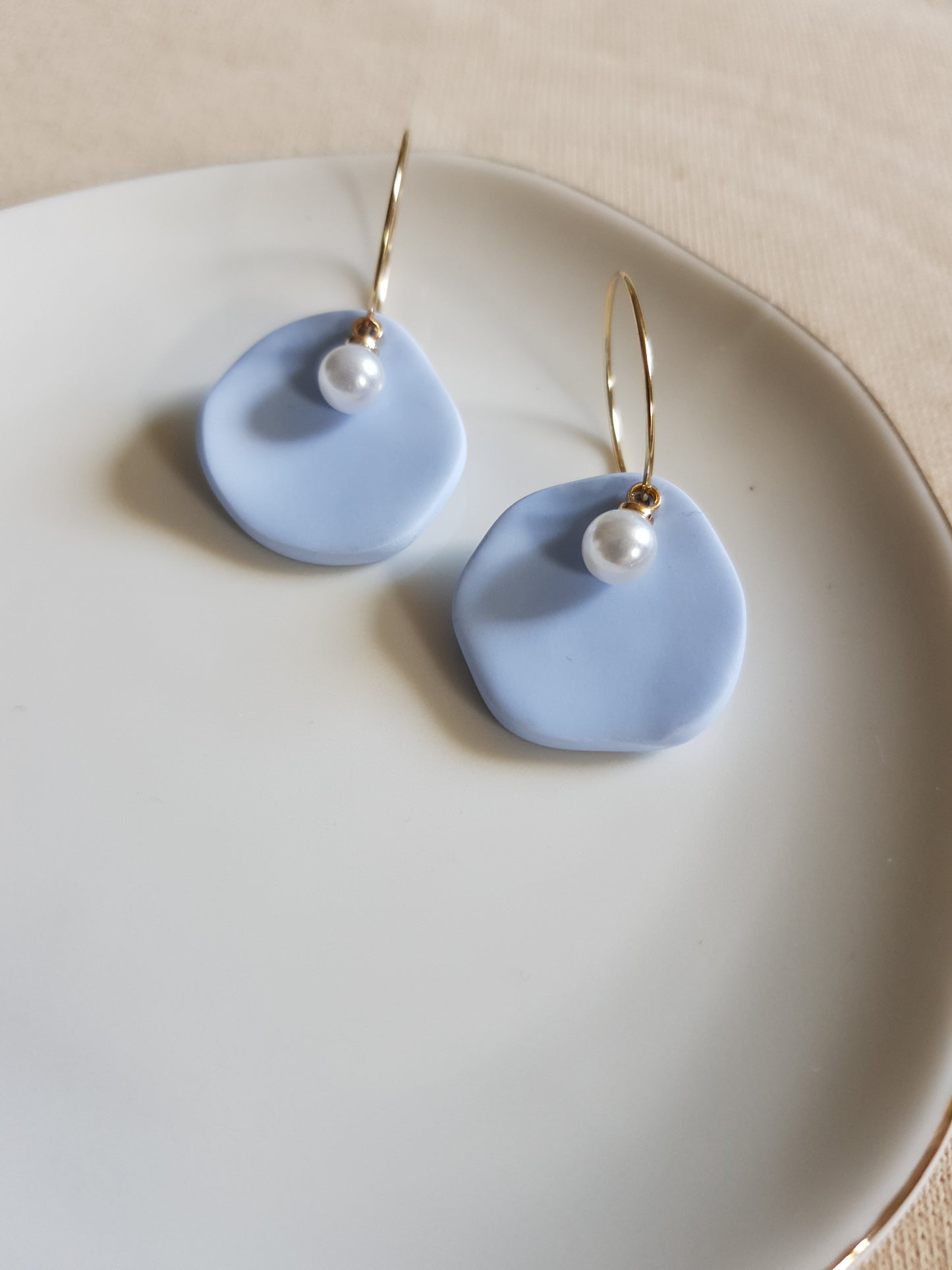 Blue leaf with pearl earrings