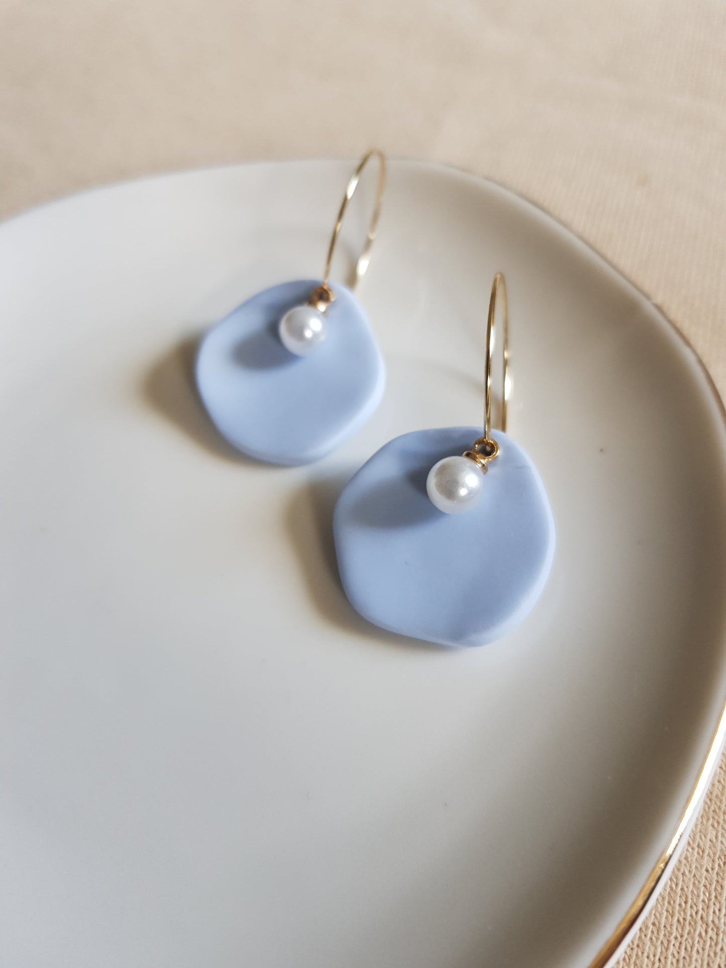 Blue leaf with pearl earrings